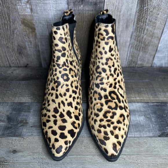 New Womens Steve Madden Jerry Leopard Print Calf Hair Ankle Chelsea Boots Size 8 - Picture 6 of 9
